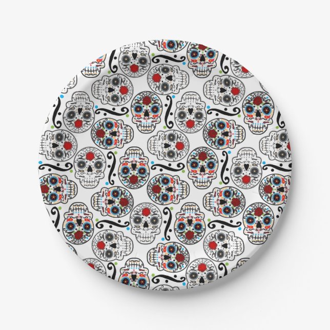 Assiettes En Carton Sugar Skulls Mexicain Anniversaire de mariage Plaq (Devant)
