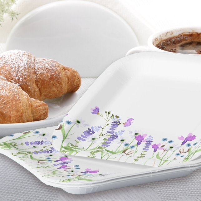 Assiettes En Carton Sujet Fleur sauvage violet délicat Frontière flora (Paper party plates with delicate wild flowers from my Purple Wildflower Collection.)