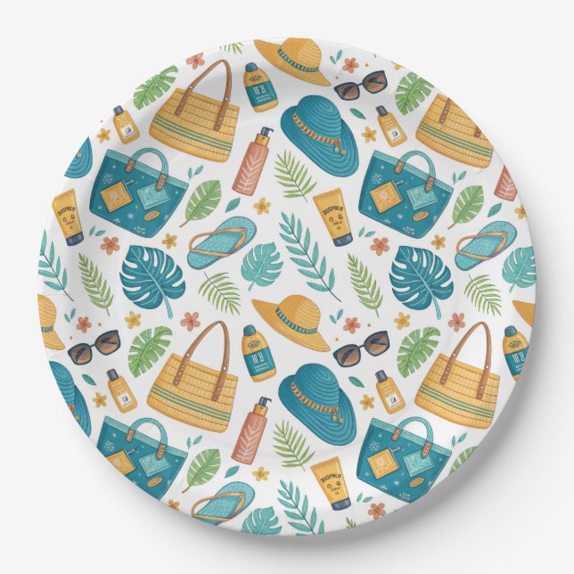 Assiettes En Carton Summer Beach Essentials Pattern (1) (Devant)