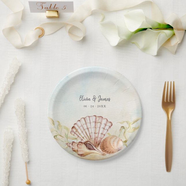 Assiettes En Carton Summer Beach Seashell Mariage tropical (Mariage)
