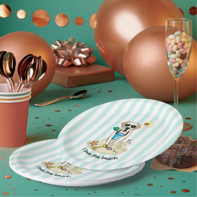 Assiettes En Carton Summer Beach Yellow Labrador Retriever - Mignonne  (Multi)