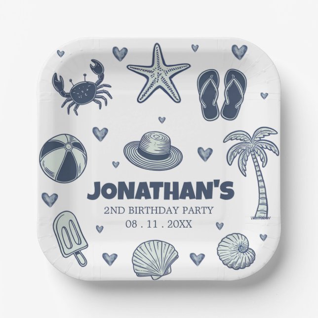 Assiettes En Carton Summer Crab Popsicle Seashell Ball Birthday Party  (Recto)