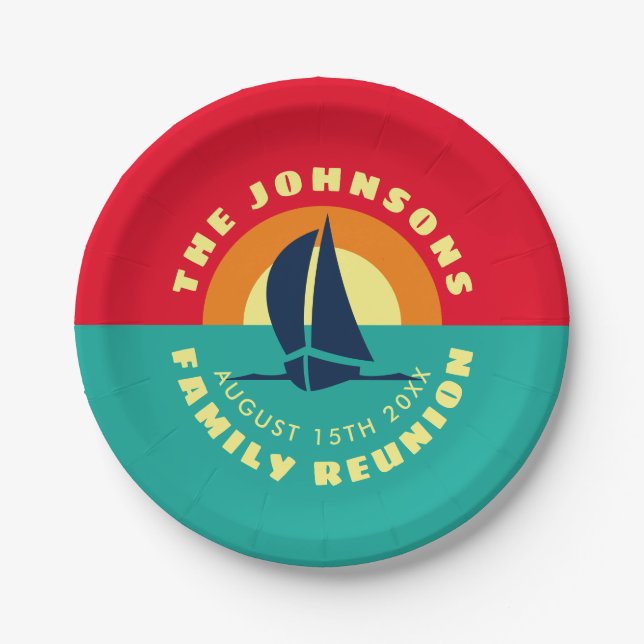 Assiettes En Carton Summer family reunion lake party nom personnalisé (Devant)