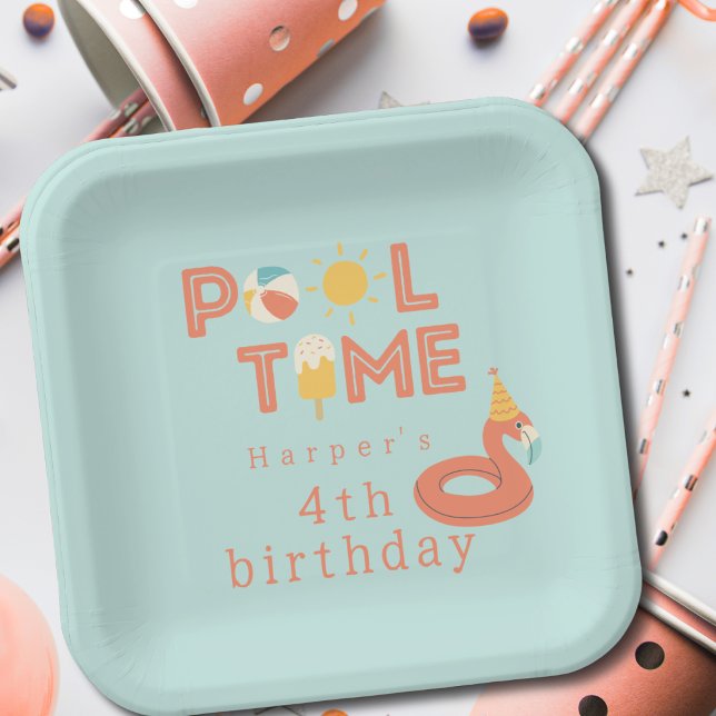 Assiettes En Carton summer flamingo popsicle kids birthday pool party (flamingo pool time birthday pool party modern paper plates paper party products & supplies)