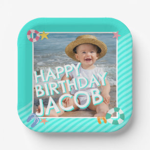 Assiettes En Carton Summer Sky Blue Boys 1er anniversaire