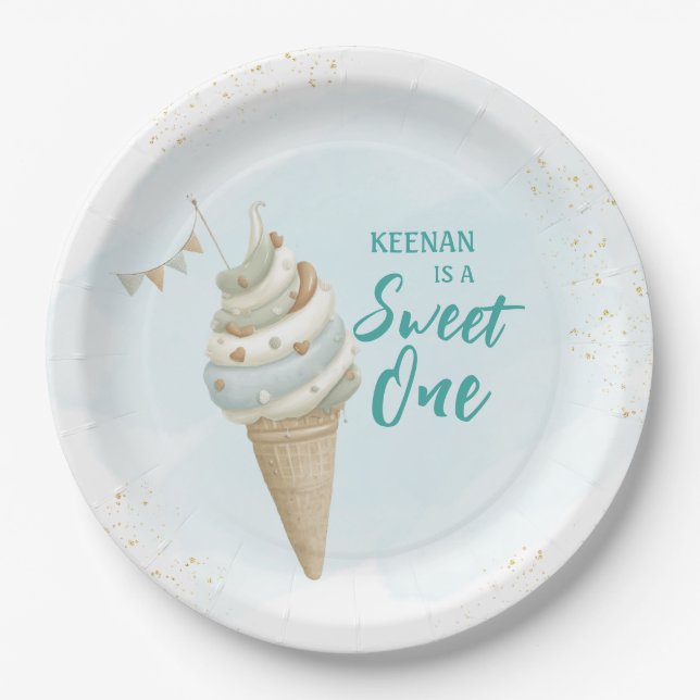 Assiettes En Carton Summer Sweet One Icecream First Birthday  (Devant)