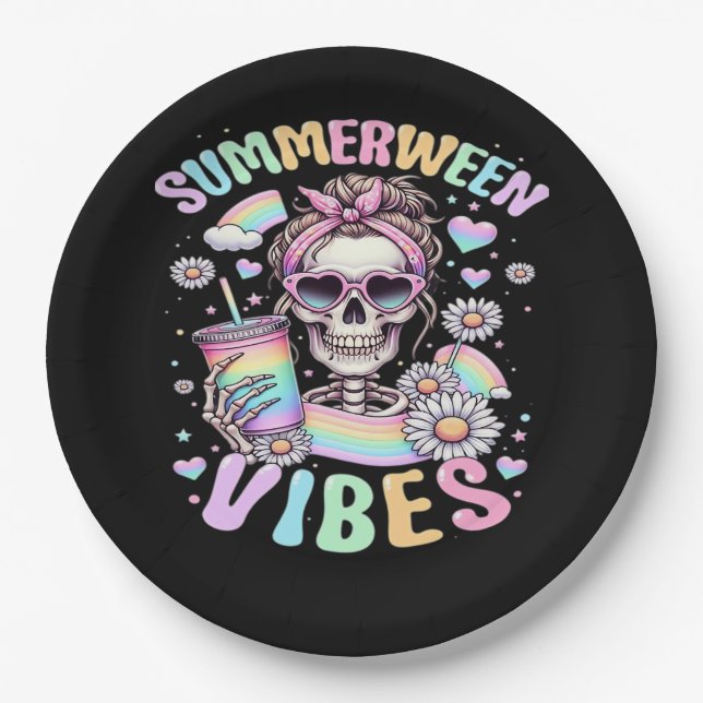Assiettes En Carton Summerween Vibes Sweet Skeleton Girl Summer Hallow (Devant)