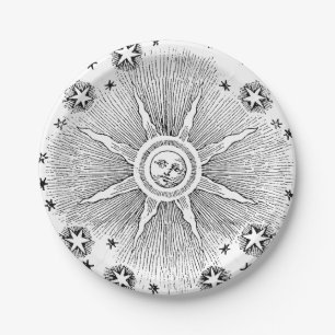 Assiettes En Carton Sun Stars Antique Nuit Ciel Médiéval Zodiac