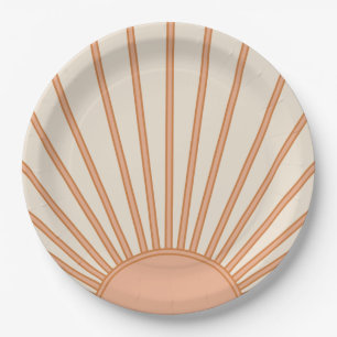 Assiettes En Carton Sun Sunrise Earth Tones Terracotta Retro Sunshine