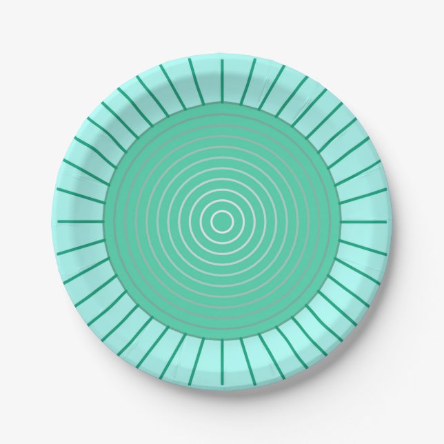 Assiettes En Carton Sunburst géométrique moderne - Aqua et Seafoam Gre (Devant)