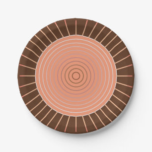 Assiettes En Carton Sunburst géométrique moderne - Pêche et Brown