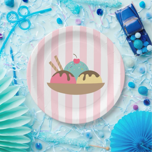 Assiettes En Carton Sundae de glace rayé (Fête)