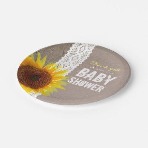 Assiettes En Carton Sunflower Burlap & Crochet Lace Baby shower