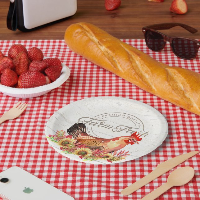 Assiettes En Carton Sunflowers and chicken farm fresh (Pique-nique)