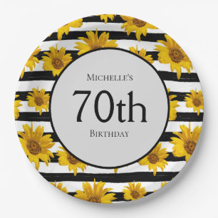 Assiettes En Carton Sunflowers Black White Stripes 70e anniversaire