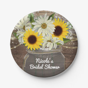 Assiettes En Carton Sunflowers & Daisy Mason Jar Sparkle Rustic Chic