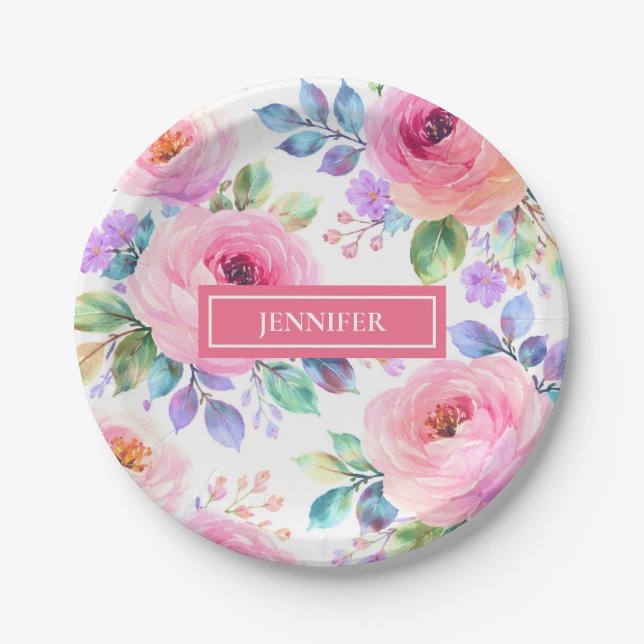 Assiettes En Carton Sunrise Floral Boho Custom Name Design             (Devant)
