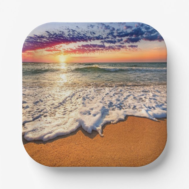 Assiettes En Carton Sunset plage (Recto)