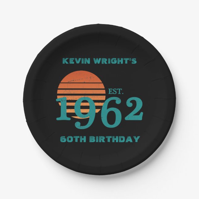 Assiettes En Carton Sunset Vintage 1962 60e anniversaire (Devant)