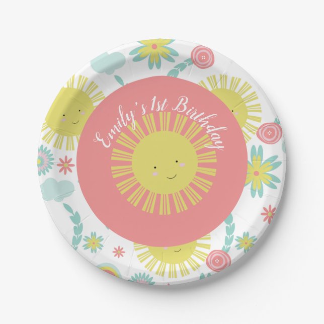 Assiettes En Carton Sunshine Arc-en-ciel Floral Anniversaire  (Devant)