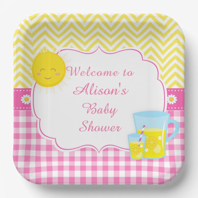 Assiettes En Carton Sunshine & Lemonade rose & jaune (Recto)