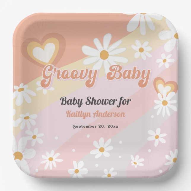 Assiettes En Carton Super bébé les années 70 marguerite Fleurs coeur P (Recto)