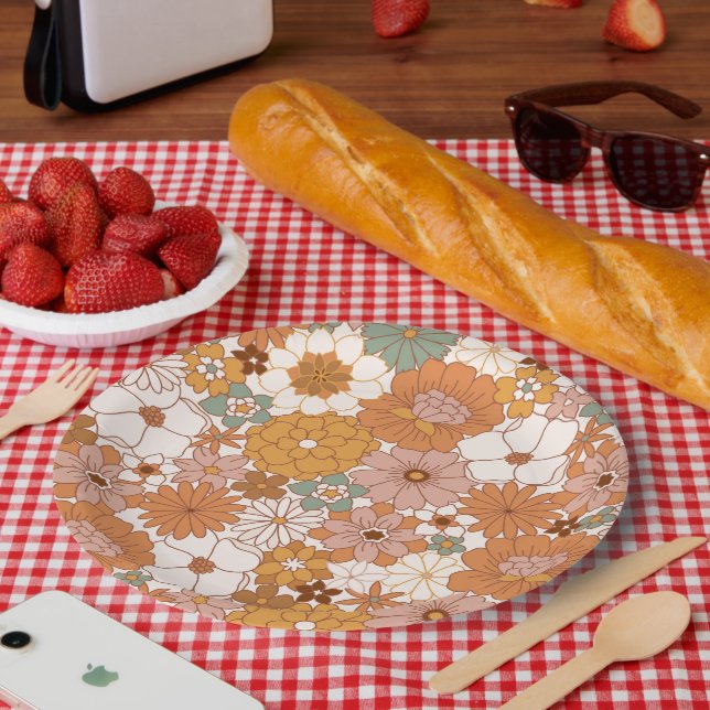 Assiettes En Carton Super Boho les années 70 Fleurs Motif (Pique-nique)