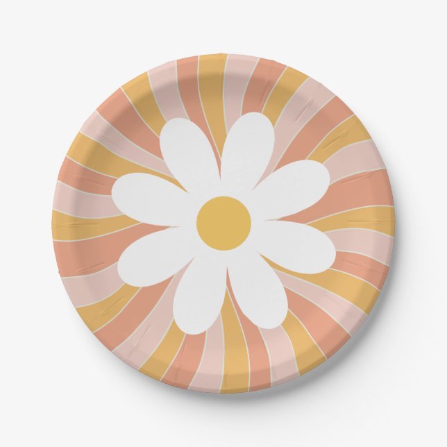 Assiettes En Carton Super Boho Retro Daisy Sunshine (Devant)