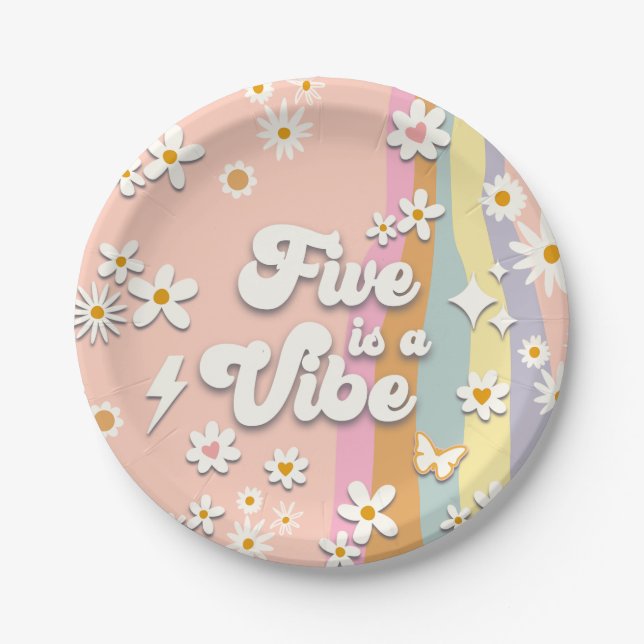 Assiettes En Carton Super Five est une plaque d'anniversaire Vibe (Devant)