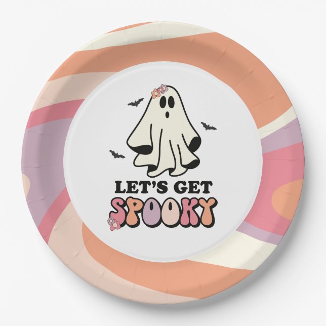 Assiettes En Carton super Ghost retro Halloween Anniversaire (Devant)