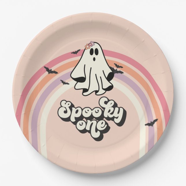 Assiettes En Carton super Ghost retro Halloween Éffrayant Un Anniversa (Devant)