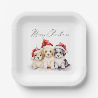 Assiettes En Carton Super mignon chiots de Noël