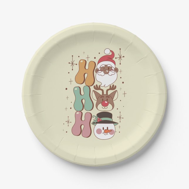 Assiettes En Carton super noël noir père Noël rennes bonhomme de neige (Devant)