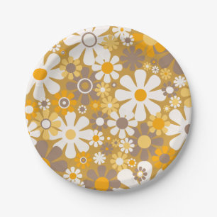 Assiettes En Carton Super Retro Floral 60s les années 70 Motif