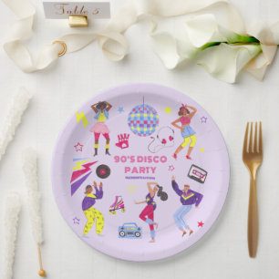 Assiettes En Carton Super Roller Disco Purple Party Millennial Retro