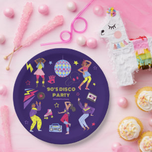 Assiettes En Carton Super Roller Disco Purple Party Millennial Retro