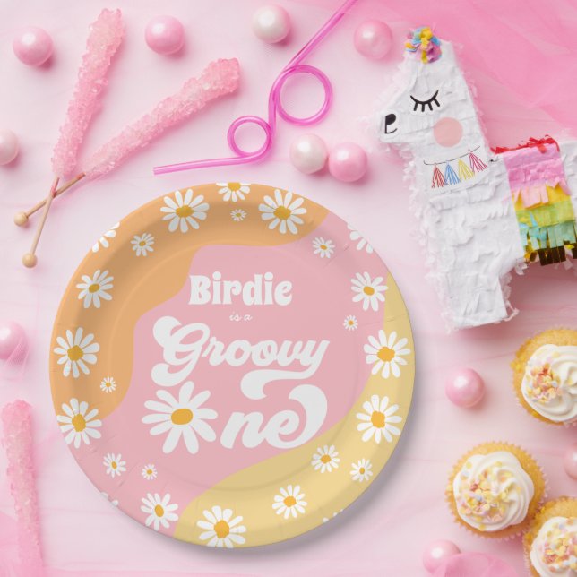 Assiettes En Carton Super un 1er anniversaire fête Boho Retro Daisy (Fête)