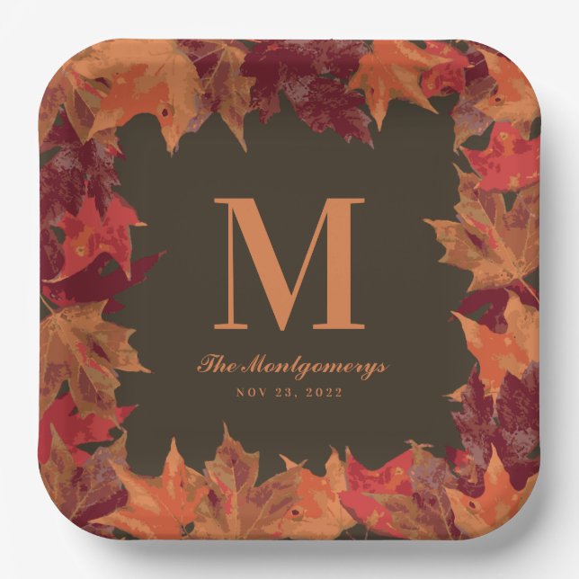 Assiettes En Carton Superbe Automne Feuilles Monogramme automne (Recto)