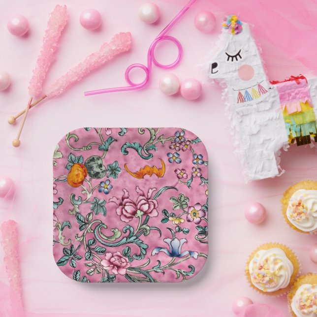 Assiettes En Carton Superbe canton chinois rose floral (Fête)