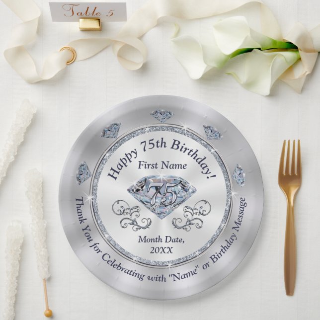 Assiettes En Carton Superbe Personnalisée, 75e Plaques d'anniversaire (Mariage)