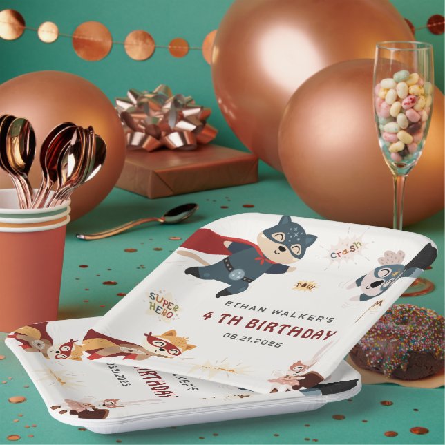 Assiettes En Carton Superhero Animaux Belle fête Animaux Anniversaires (Multi)
