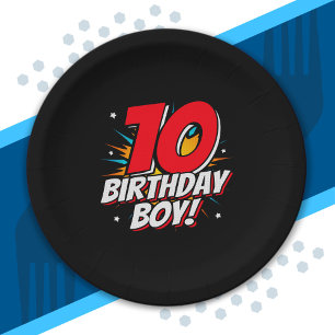 Assiettes En Carton Superhero Anniversaire - 10 ans - 10ème Anniversai