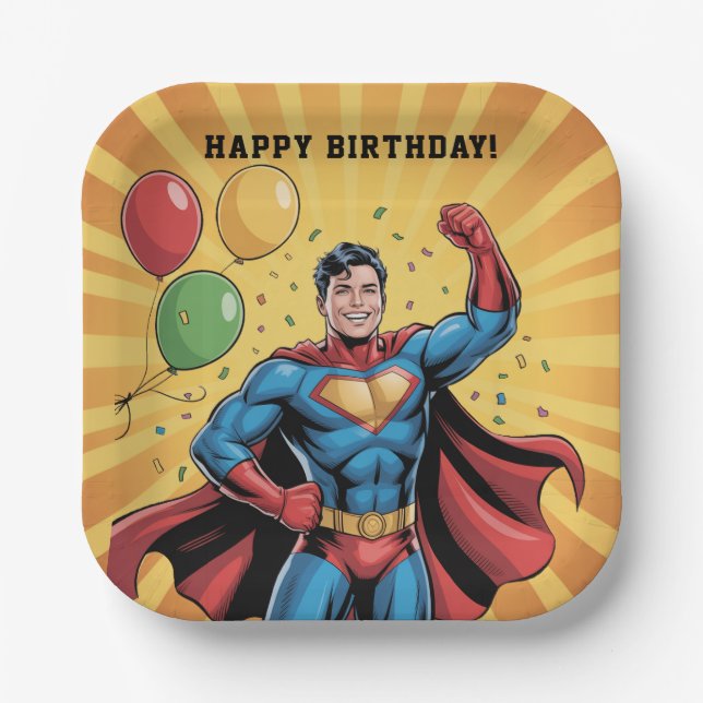 Assiettes En Carton Superhero Boys Birthday Party (Recto)