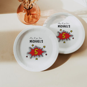 Assiettes En Carton Superhero dynamique 5e anniversaire