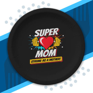 Assiettes En Carton Superhero Maman - Forte Comme Mère - Super Maman