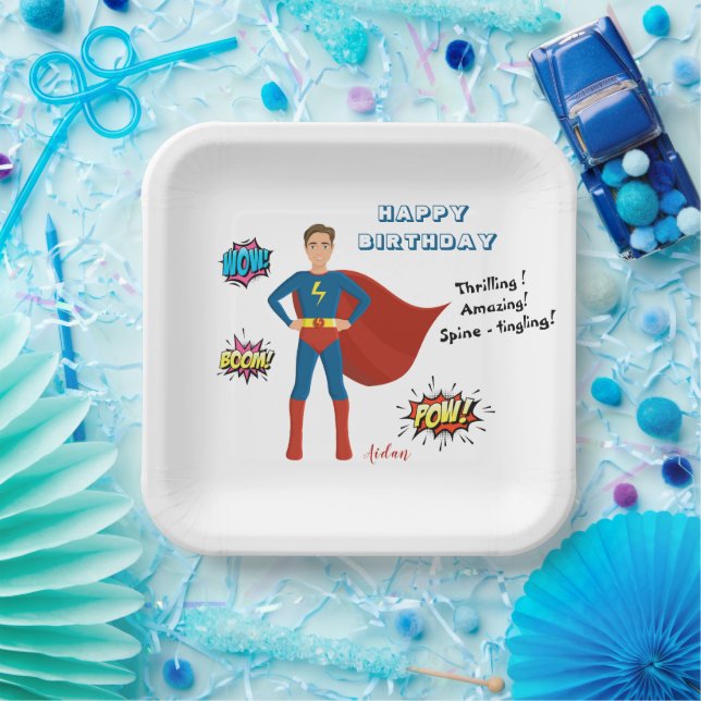 Assiettes En Carton Superhero Photo personnalisée Plaques papier d'ann (Fête)