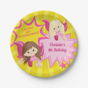 Assiettes En Carton Superhero rose mignonne Fille fête d'anniversaire