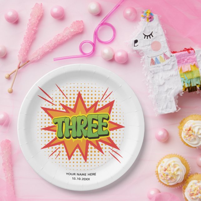 Assiettes En Carton Superhero Thème Texte Enfants élégants 3ème annive (Fête)