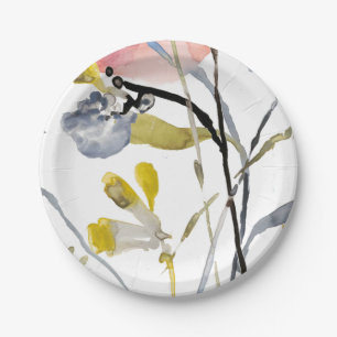 Assiettes En Carton Superposition de fleurs - Aquarelle Fleurs pastel