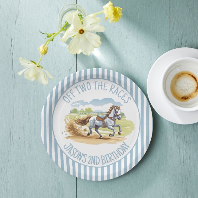 Assiettes En Carton Sur deux courses la fête équestre derby imprimé (Off two the races horses equestrian derby pony party printed paper plates personalized tableware )